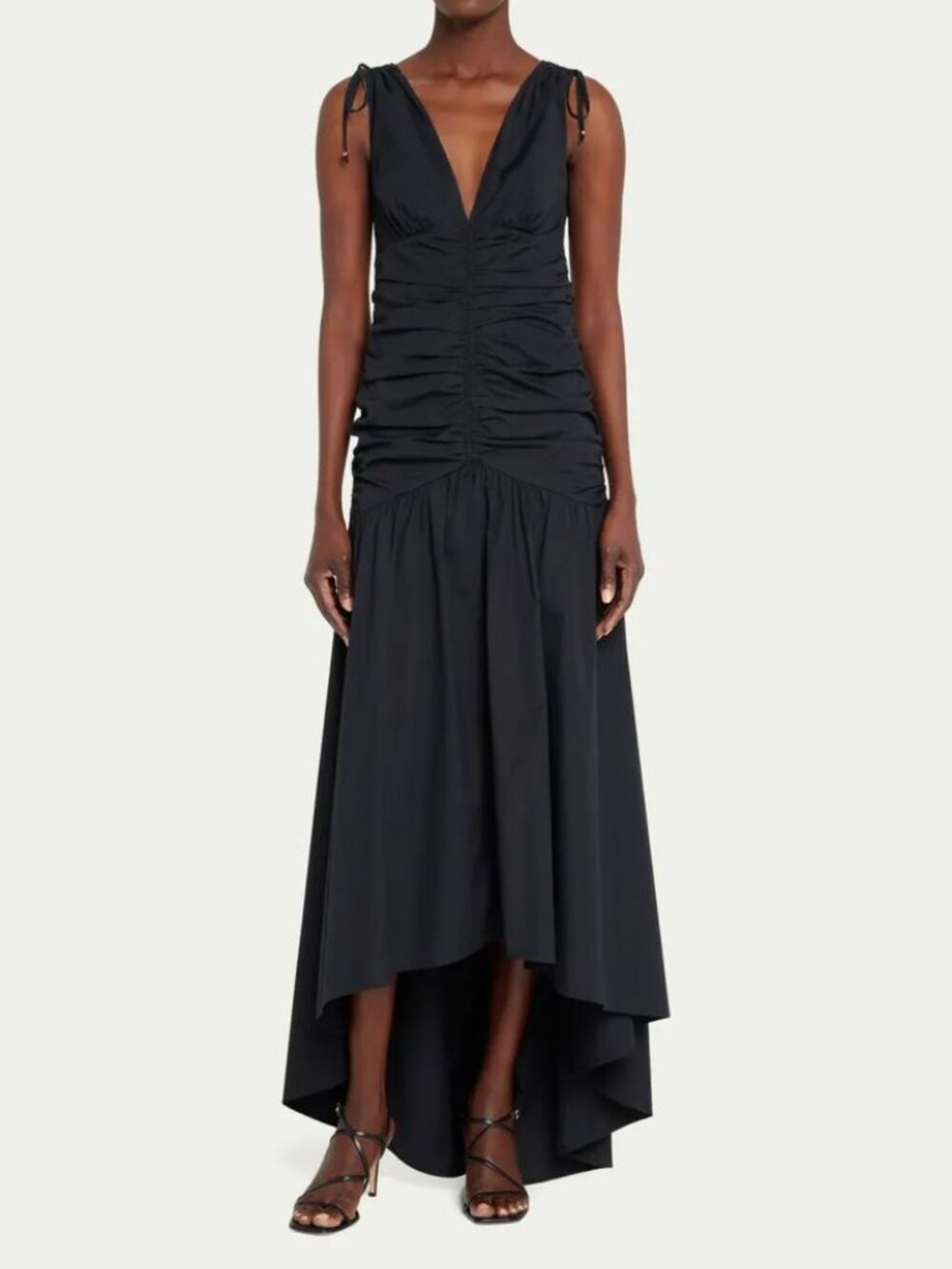 Veronica Beard Perrin Black Ruched High-Low Maxi Dress Size 0